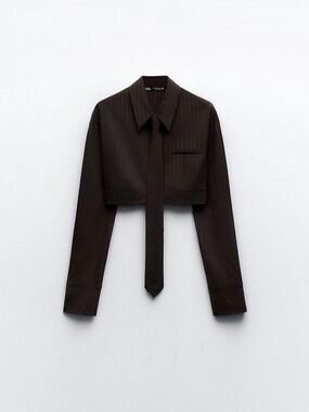 Zara striped crop shirt with necktie